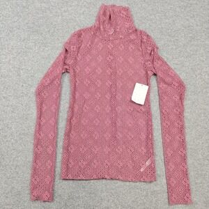 Free People Blouse Womens XS Pink Lace Turtleneck Long Sleeve Sheer Top New